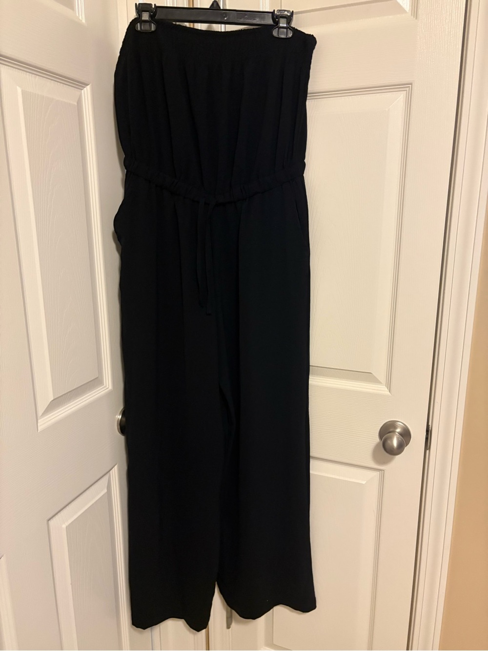 No Boundaries Black Strapless Wide-Leg Jumpsuit with Drawstring Waist